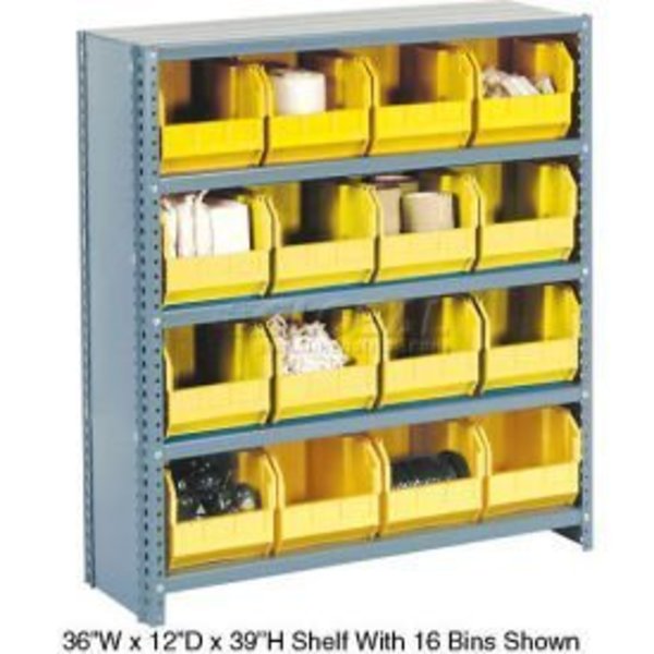 Global Equipment Steel Closed Shelving - 42 Yellow Plastic Stacking Bins 11 Shelves 36x12x73 603266YL